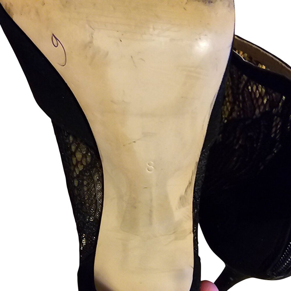 BCBGMAXAZRIA Black Lace Pointed-Toe High Heel Booties Size 8M Textured Design - Picture 5 of 10